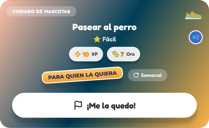 Una tarjeta Para quien la quiera en el tablero de un niño, Pasear al perro, con su botón ¡Me la quedo!