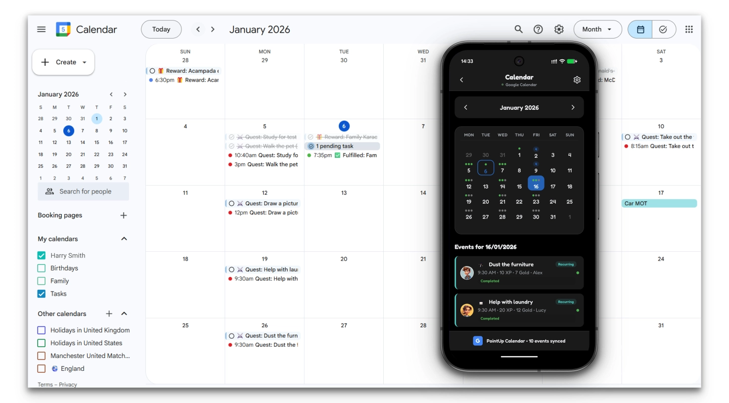 Google and Apple Calendar sync with PointUp