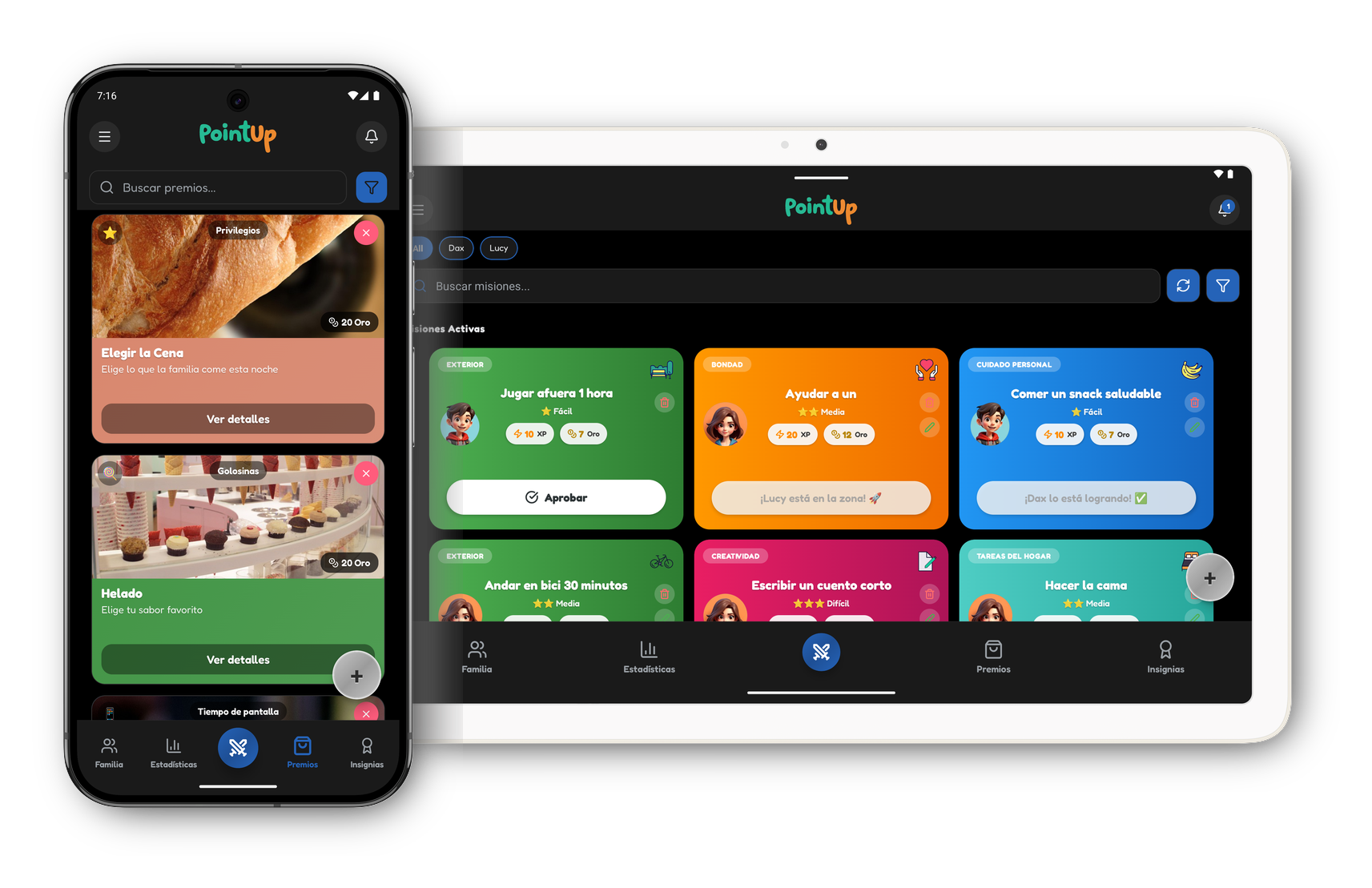 Aplicación PointUp en móviles y tabletas