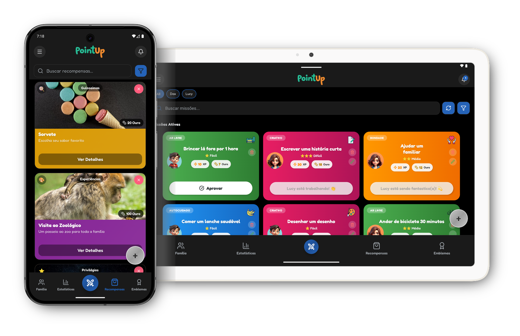 Aplicativo PointUp em celulares e tablets