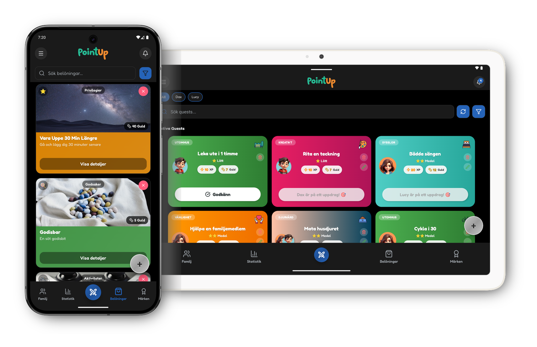 PointUp-appen på mobil och surfplatta
