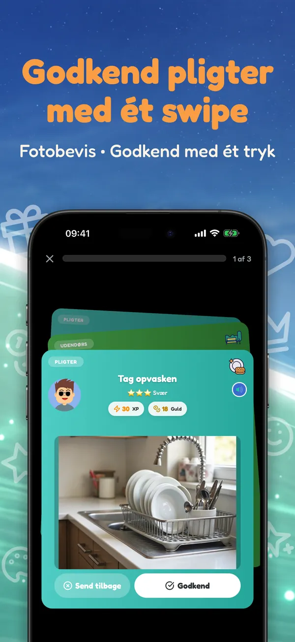 Godkend pligter med ét swipe. Fotobevis • Godkend med ét tryk