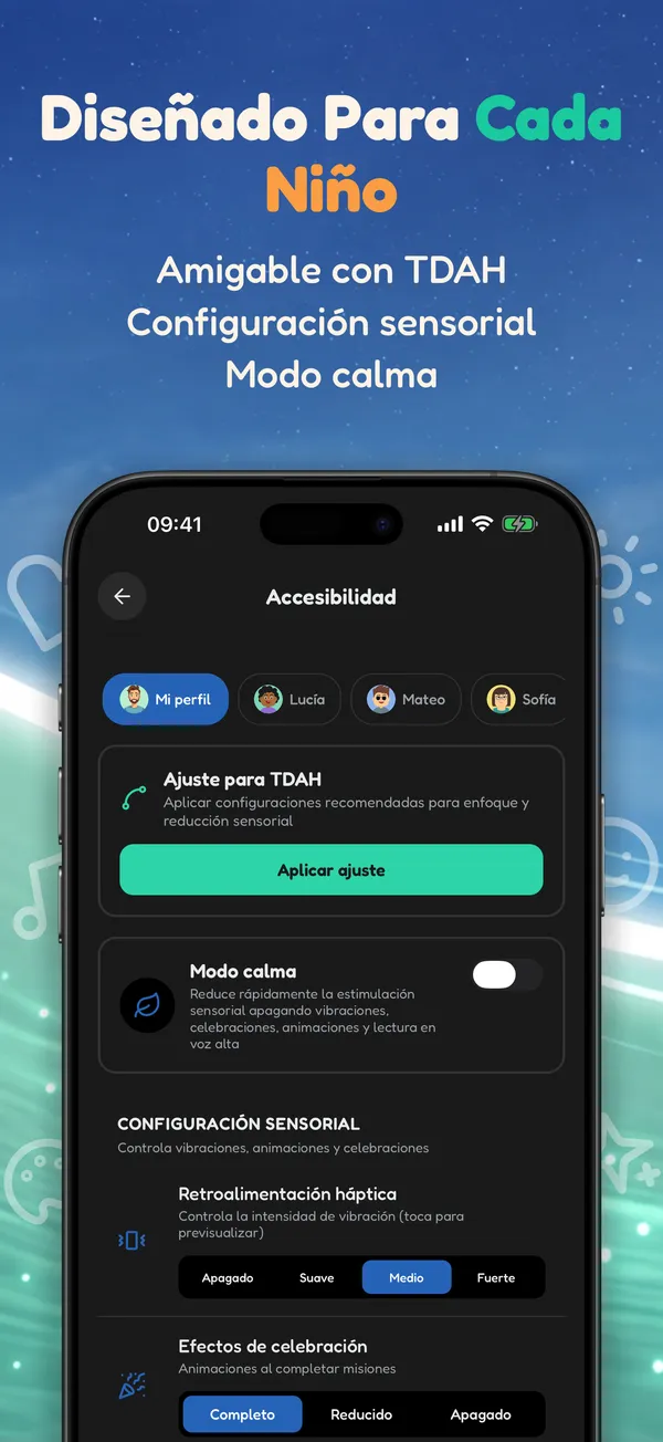 Diseñado Para Cada Niño. Amigable con TDAH • Configuración sensorial • Modo calma