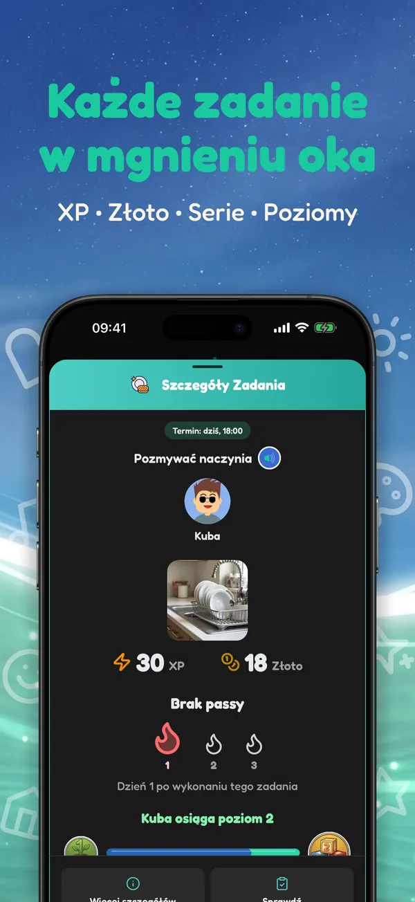 Każde zadanie w mgnieniu oka. XP • Złoto • Serie • Poziomy