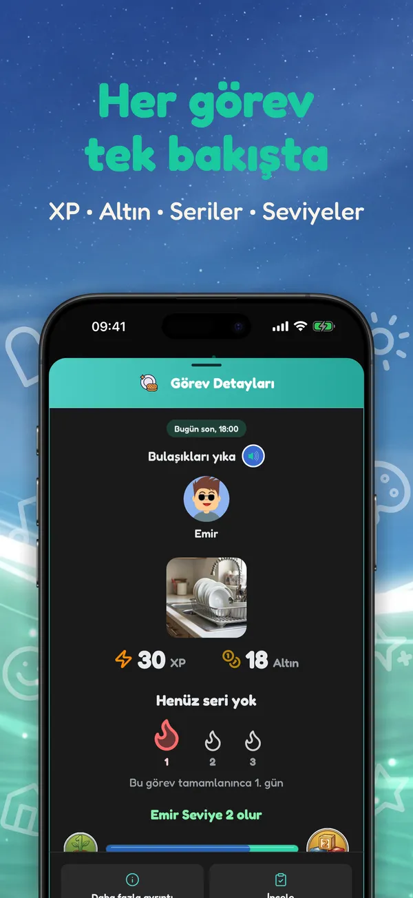 Her görev tek bakışta. XP • Altın • Seriler • Seviyeler